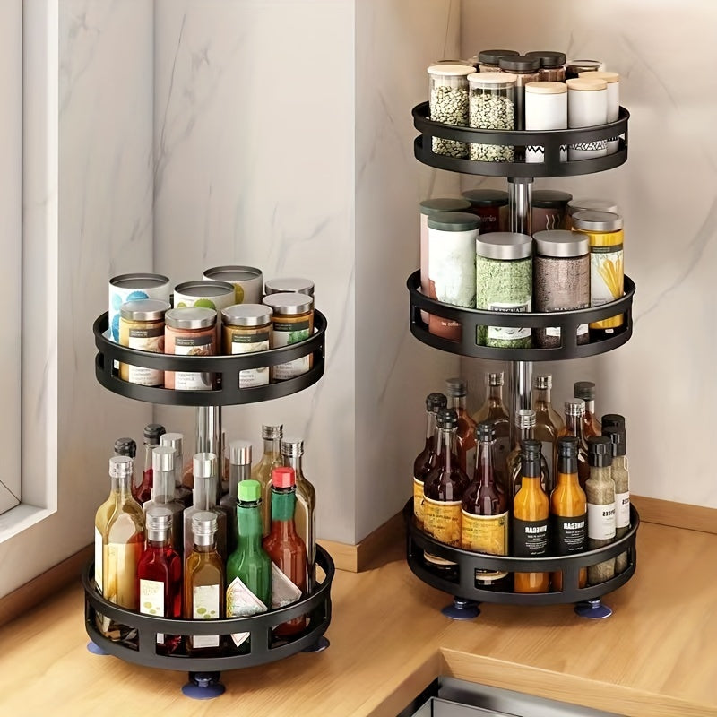 Efficient Countertop Organization: Rotatable Kitchen Seasoning Rack | Storage Organization |