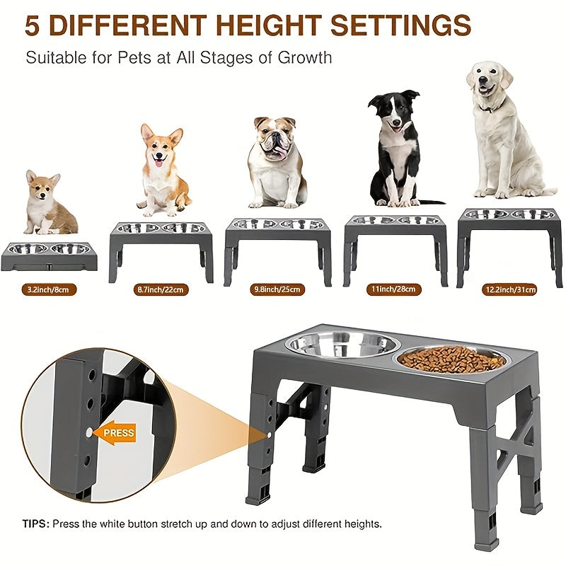 Adjustable Elevated Double Dog Bowls - Neck-Friendly Design | Pet Accessories|