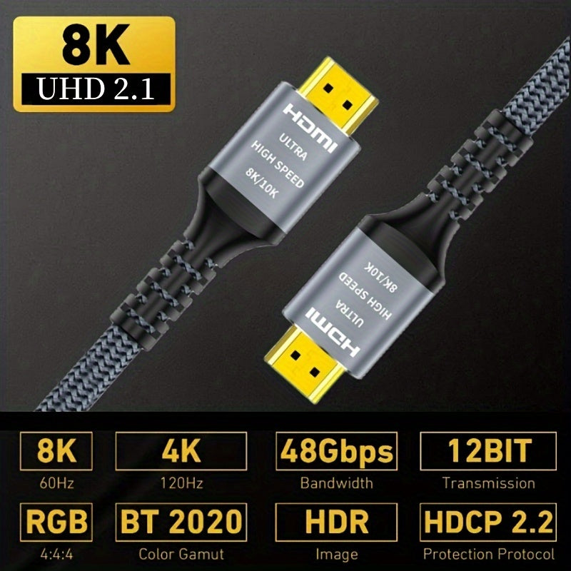 8K HDMI Cable 2.1 48Gbps, Hdmi 2.1 High Speed HDMI Braided Cord-4K@120Hz 8K@60Hz, DTS:X, HDCP 2.2 & 2.3, HDR 10 Compatible With Roku TV/PS5/PS4HDTV/RTX 3080/RTX 3090/Blu-ray