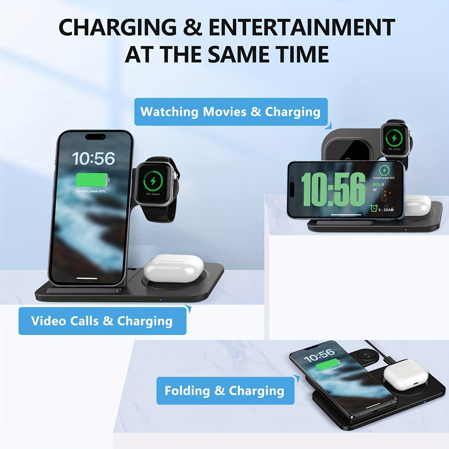 3-in-1 Foldable Wireless Charging Station - Fast Charge for Multiple Devices | Wireless Charging |