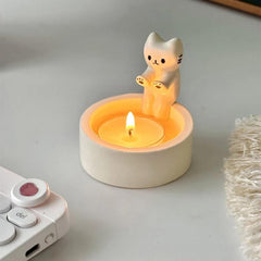 1pc Candle Holder, DIY Handmade Storage Box Cute Kitten Candle Holder, Table Decor, Home Decor For Mother's Day, Valentine's Day, Labor Day Gifts