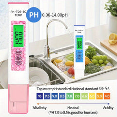 1pc, 4in 1 Water Quality Tester PH Meter EC/TDS/TEMP Monitor Digital LCD Backlight Pools Drinking Water Aquarium Analysis Instrument