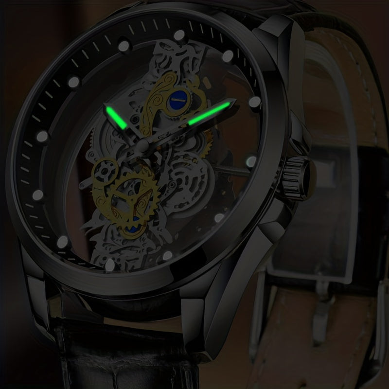 Elevate Your Style with the Golden Skeleton Automatic Quartz Wrist Watch for Men | Men Watches|