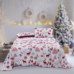 4pcs Christmas Bedding Set - Includes Fitted Sheet, Flat Sheet & 2 Pillowcases - Allergy-Friendly Polyester, Machine Washable - Perfect for All Seasons