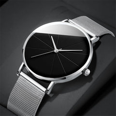 Casual Round Quartz Watch with Large Dial and Mesh Strap | Men's Watches |