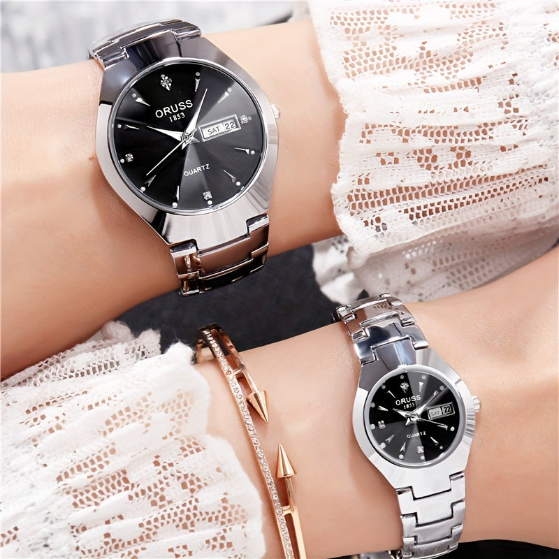 Couples Dial Cutting Quartz Watch Set | Couple Watches |