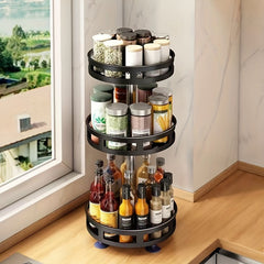 Efficient Countertop Organization: Rotatable Kitchen Seasoning Rack | Storage Organization |