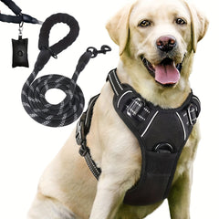 3pcs Escape-Proof Dog Harness Set with Leash and Poop Bag Dispenser - Perfect for Medium and Large Dogs Walking, Adjustable and Soft