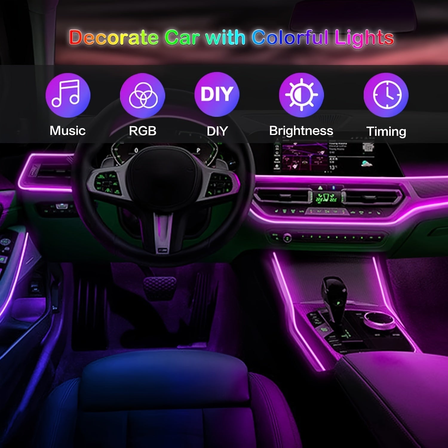 Illuminate Your Car Interior with Dynamic RGB LED Strip Lights | Car Accessories|