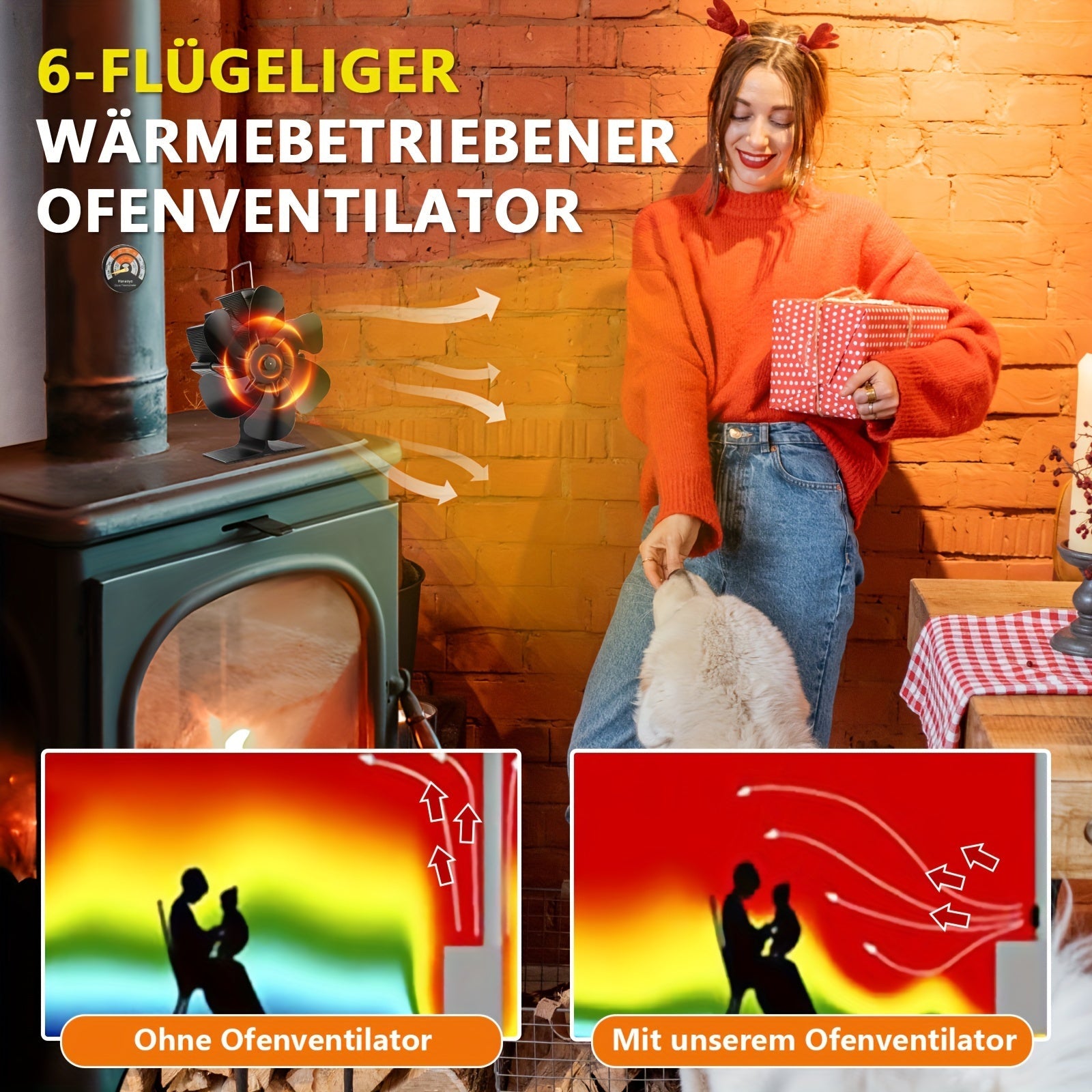 Efficient Heat Distribution: Fireplace Fan with Stove Thermometer | Heating Essentials |