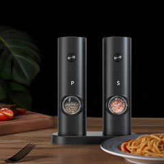 2pcs, Electric Salt And Pepper Grinder Set With Storage Base, Battery Powered, Automatic Grinder With LED Light, Adjustable Coarseness, One-hand One-button Start, Set- Battery Not Included