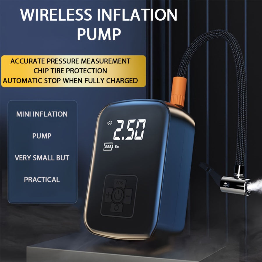 1pc Portable Wireless Portable Air Compressor With LED Light, Suitable For Tire Inflation And Car/Bike/Motorcycle/Ball