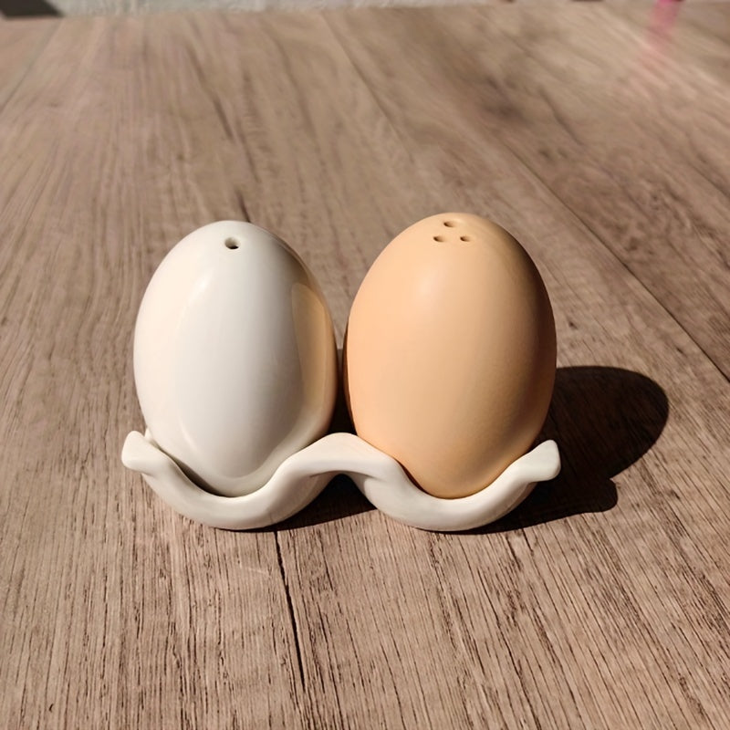 2pcs, Salt And Pepper Shakers Set, Seasoning Bottle, Spice Shakers, Ceramic Egg Seasoning Jar, Cute Spice Shakers For Outdoor Picnic BBQ, Kawaii Spice Jar Kitchen Utensils, Apartment Essentials, Kitchen Decor, Mother's Day Gifts, Farmhouse Decor