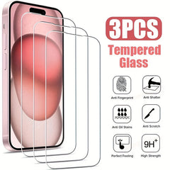 3pcs High-Definition Tempered Glass Screen Protectors for iPhone 11, 12, 13, 14, 15, 16 Pro Max, 14, 15, 16 Plus