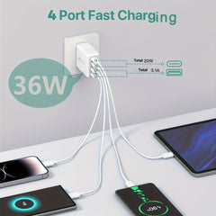 40W 4-Port USB C Wall Charger - Fast Charging for Multiple Devices | Charging Adapters|