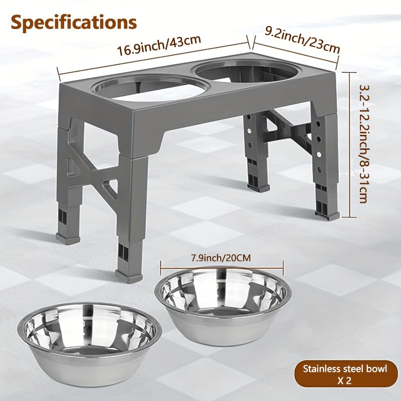 Adjustable Elevated Double Dog Bowls - Neck-Friendly Design | Pet Accessories|