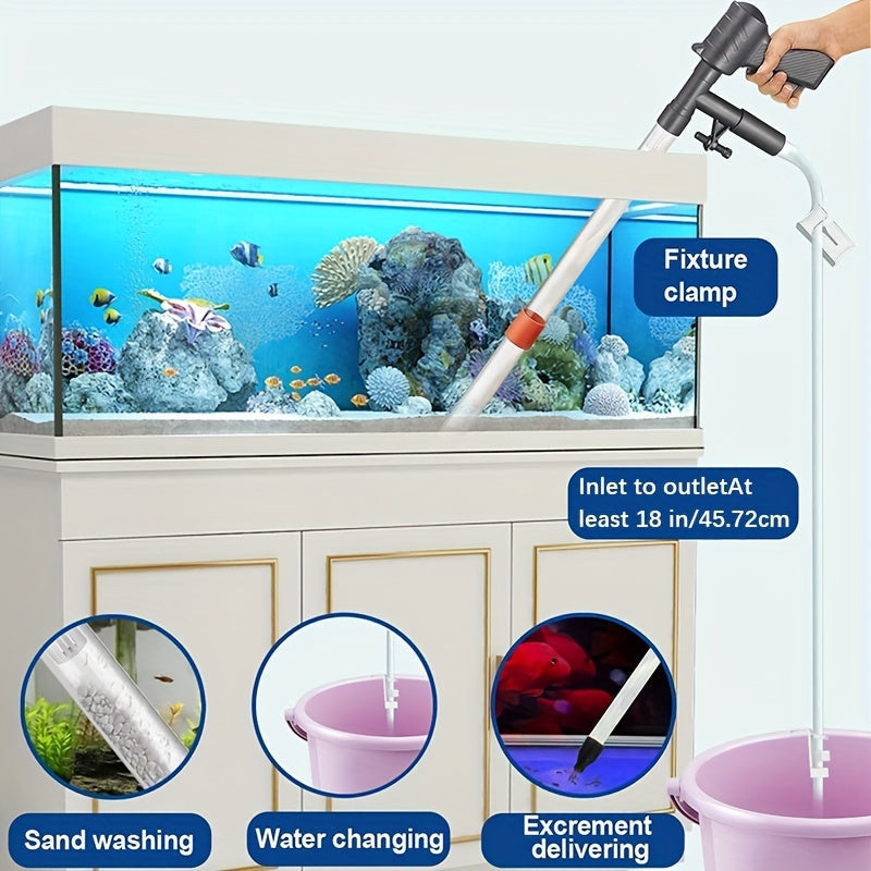 1pc Gravel Vacuum Aquarium Vacuum Gravel Cleaner With Air-Pressing Button, Glass Scraper, Adjustable Water Flow Controller For Fish Tank Cleaning And Water Changing