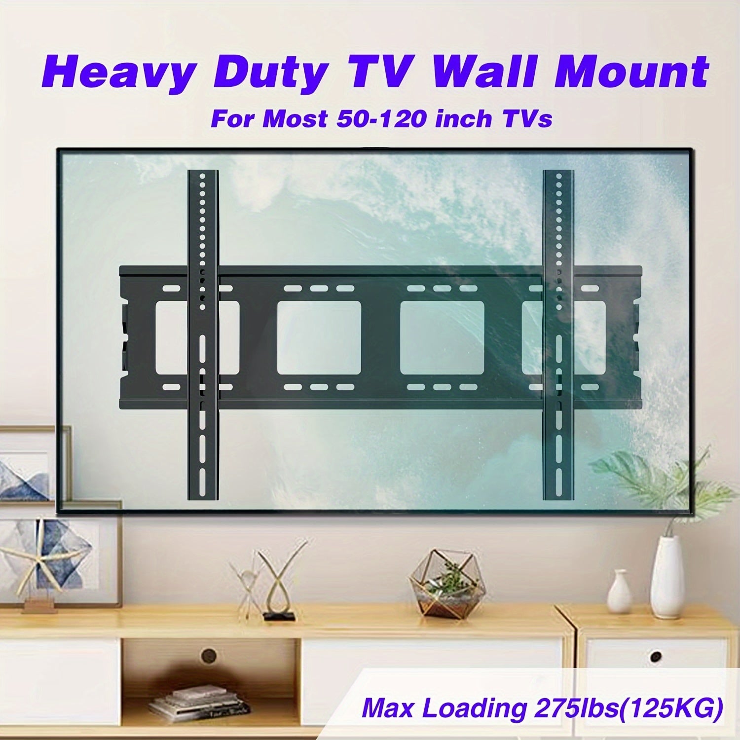 Heavy Duty Fixed TV Wall Mount For Most 50-120 "TVs, VESA Up To 900x600mm, 65 70 75 80 85 90 95 100 110 Inch Low Profile TV Wall Mount Bracket, Large TV Mount