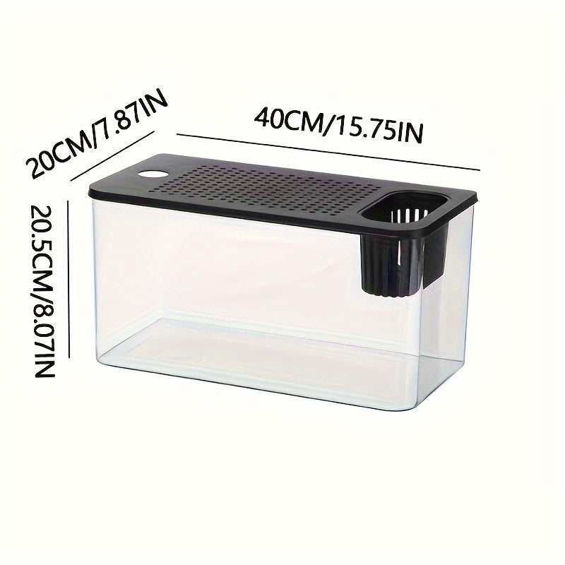 Large Capacity Square Fish Tank with Lid, Transparent Aquarium, Durable ABS Material, Self-Sustaining Desktop Aquatic Ecosystem for Betta Fish, Goldfish, and Small Aquatic Plants