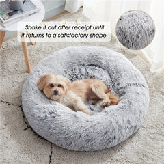 Calming Dog & Cat Bed, Donut Cuddler Warming Cozy Soft Round Bed, Fluffy Faux Fur Plush Cushion Bed For Small Medium And Large Dogs And Cats (40.64cm/50.8cm/60.96cm/71.12cm/78.74cm/99.06cm)