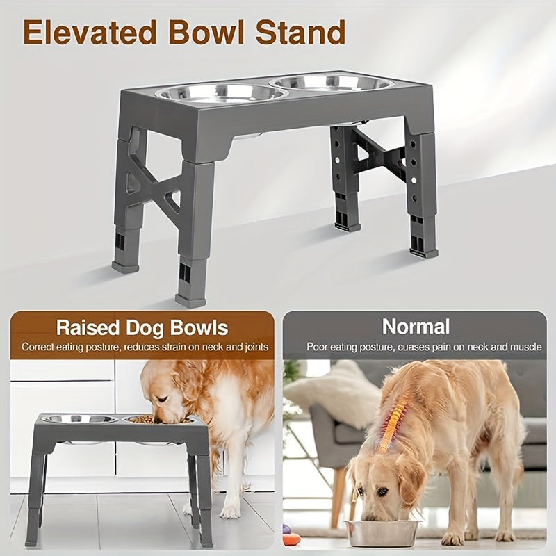 Adjustable Elevated Double Dog Bowls - Neck-Friendly Design | Pet Accessories|