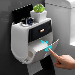 1pc Wall Mount Toilet Paper Holder with Double Capacity - Waterproof Storage Box for Bathroom Tissues - Space-Saving Bathroom Organizer