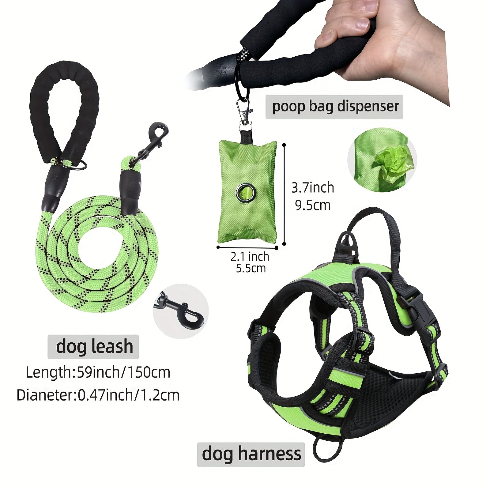 3pcs Escape-Proof Dog Harness Set with Leash and Poop Bag Dispenser - Perfect for Medium and Large Dogs Walking, Adjustable and Soft