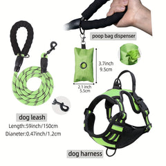 3pcs Escape-Proof Dog Harness Set with Leash and Poop Bag Dispenser - Perfect for Medium and Large Dogs Walking, Adjustable and Soft