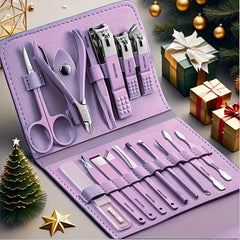 16-Piece Premium Stainless Steel Manicure & Pedicure Kit - Modern Style Nail Clipper Set with Straight Edge, Nail File, Ear Pick, Scissors - Professional Grooming Tools for Travel & Beauty Care