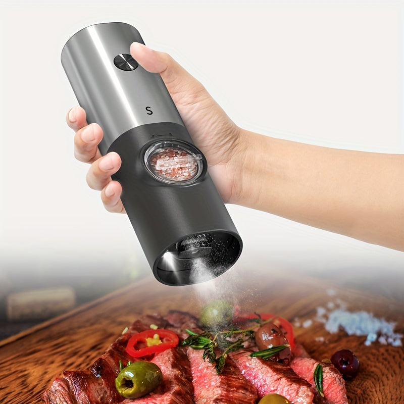 2pcs, Electric Salt And Pepper Grinder Set With Storage Base, Battery Powered, Automatic Grinder With LED Light, Adjustable Coarseness, One-hand One-button Start, Set- Battery Not Included