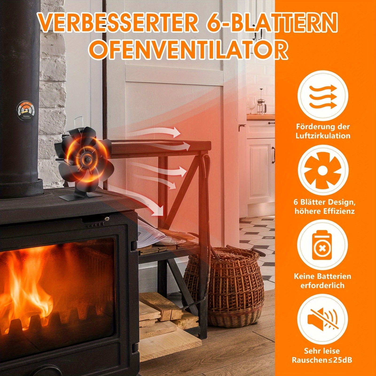 Efficient Heat Distribution: Fireplace Fan with Stove Thermometer | Heating Essentials |