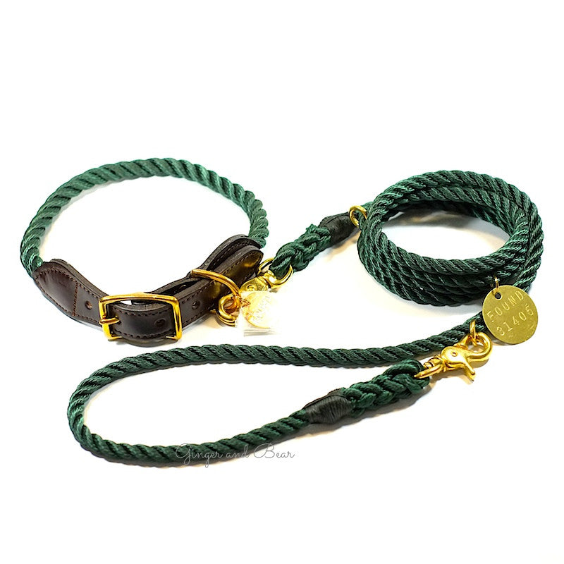 Adjustable Rope Leash, Hunter Green