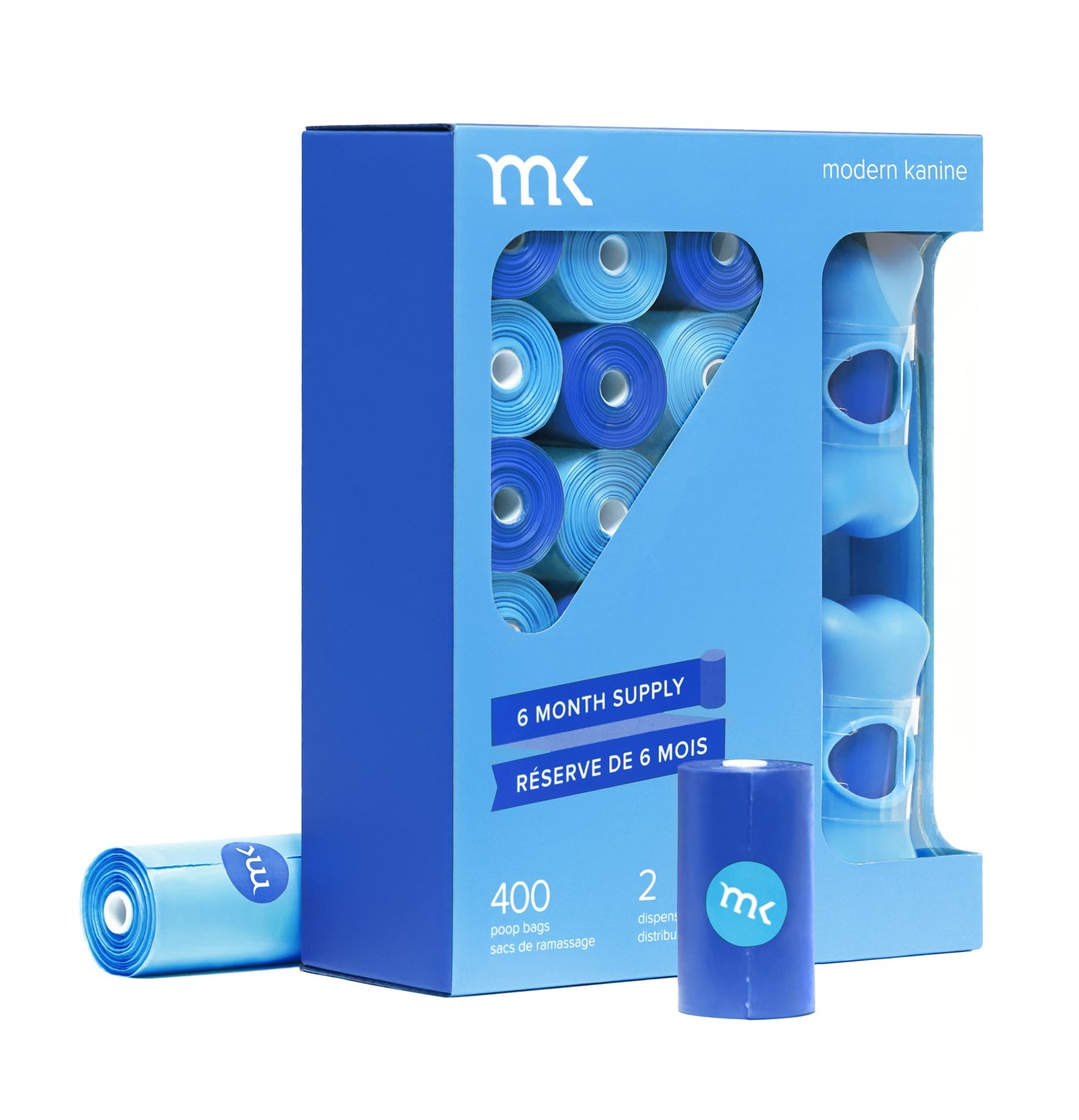 400-Count Modern Kanine® Dog Waste Bags, with 20 refill rolls and 2 Dispensers in Blue & Light Blue