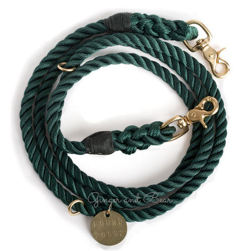 Adjustable Rope Leash, Hunter Green