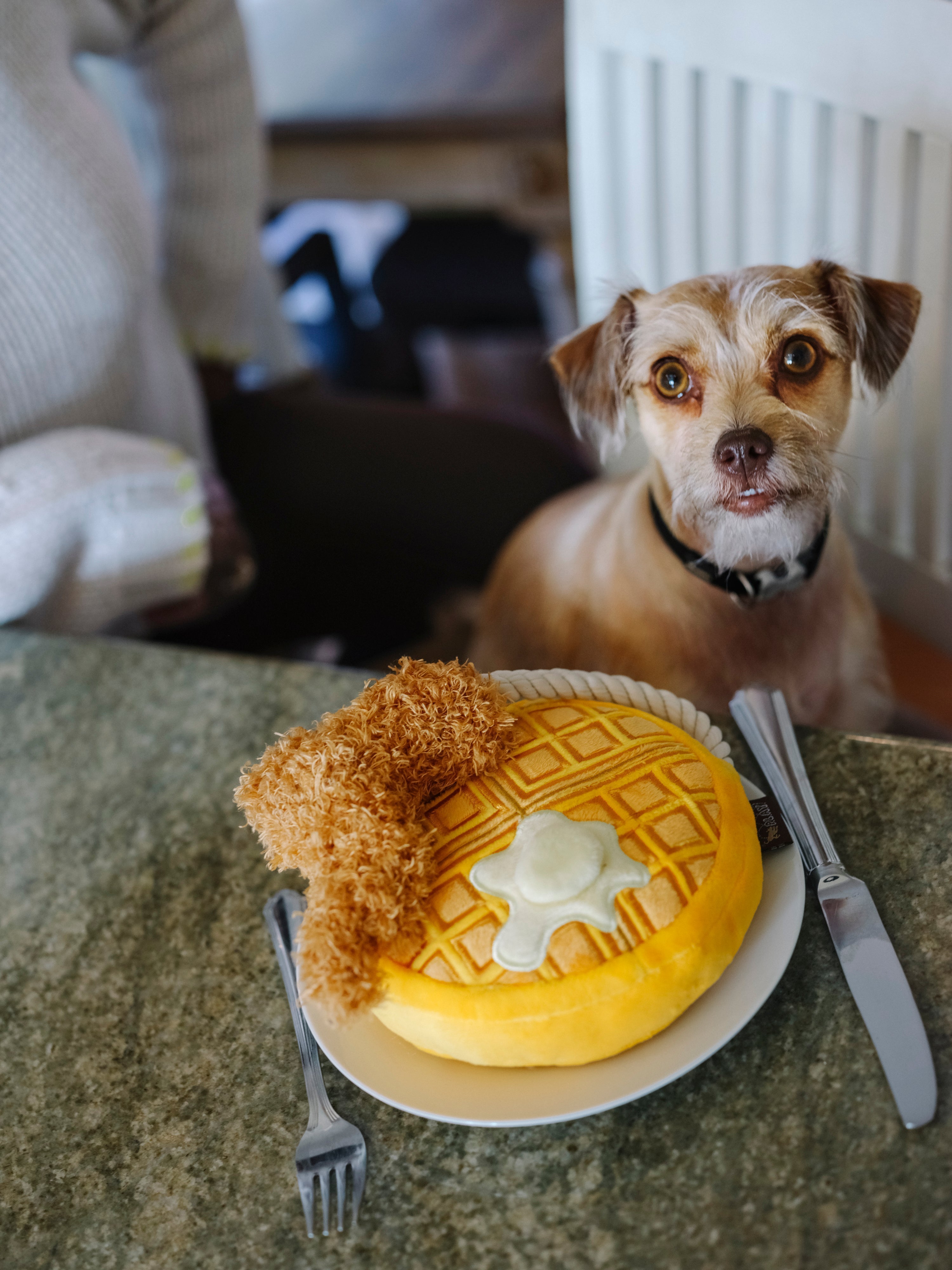 P.L.A.Y. Barking Brunch Plush Dog toys, Chicken and Woofles