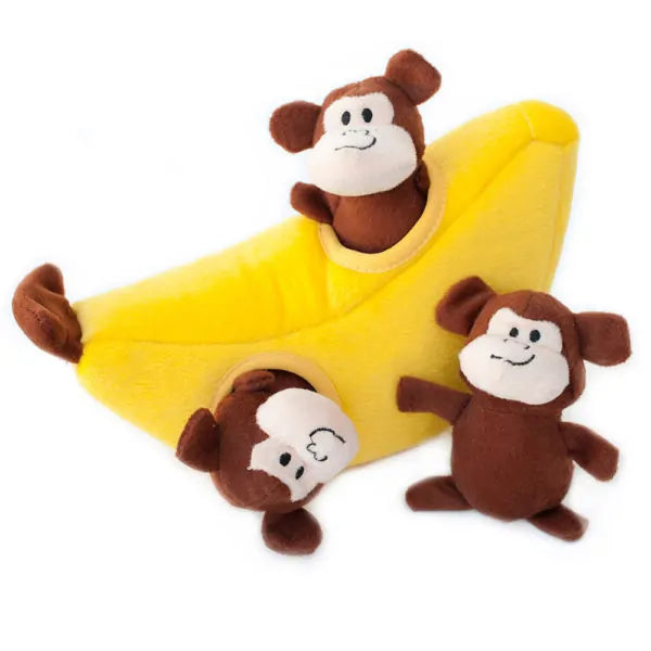 Zippy Burrow Sniff 'n Search Squeaky Dog Toy, Monkey 'n Banana