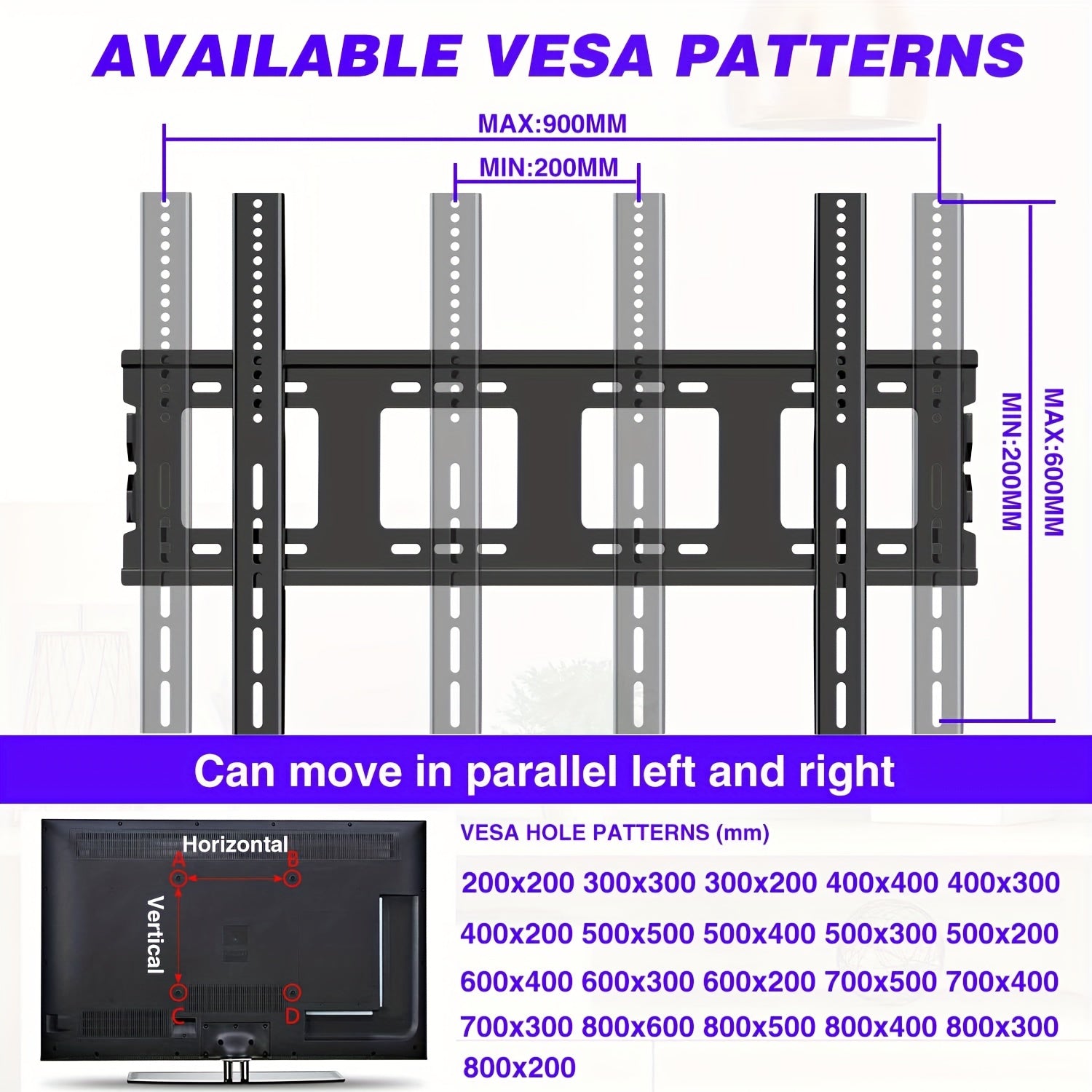 Heavy Duty Fixed TV Wall Mount For Most 50-120 "TVs, VESA Up To 900x600mm, 65 70 75 80 85 90 95 100 110 Inch Low Profile TV Wall Mount Bracket, Large TV Mount