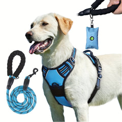 3pcs Escape-Proof Dog Harness Set with Leash and Poop Bag Dispenser - Perfect for Medium and Large Dogs Walking, Adjustable and Soft