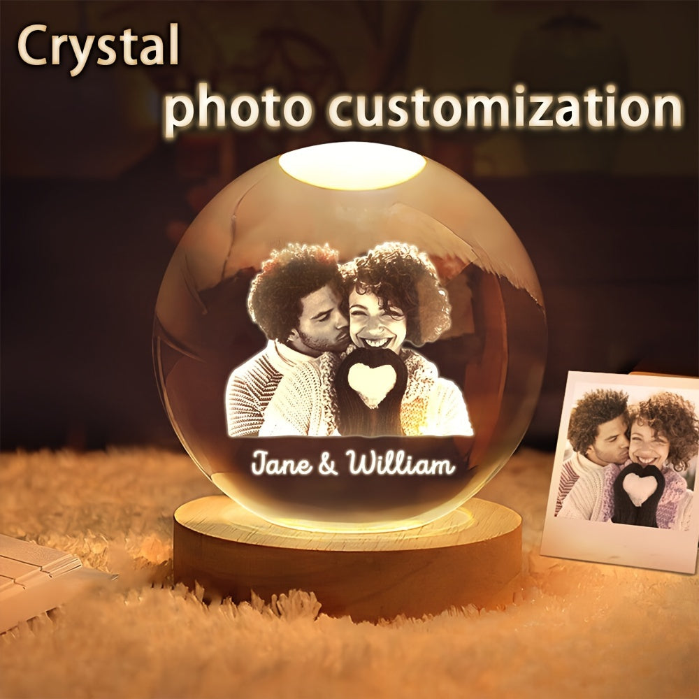 Custom Photo USB Powered Personalized Crystal Ball LED Night Light - Bedroom & Office Decor, Perfect Gift for Weddings, Parents, Pets | Home Accent