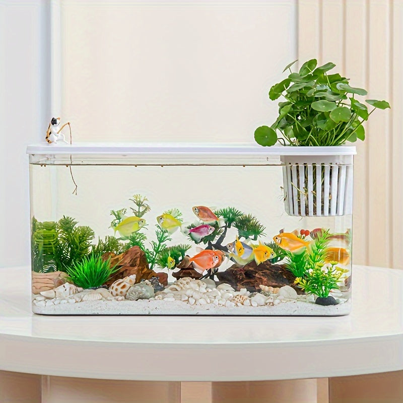 Large Capacity Square Fish Tank with Lid, Transparent Aquarium, Durable ABS Material, Self-Sustaining Desktop Aquatic Ecosystem for Betta Fish, Goldfish, and Small Aquatic Plants