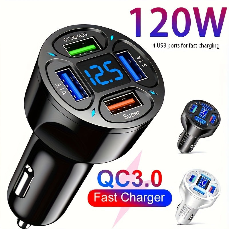 High-Speed 120W 4-in-1 Car Charger with Digital Display | Car Accessories |