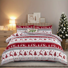 Christmas Duvet Doona Quilt Cover Set Queen King Size Santa Claus Bedding Pillowcase Christmas Deer Snowman Printed