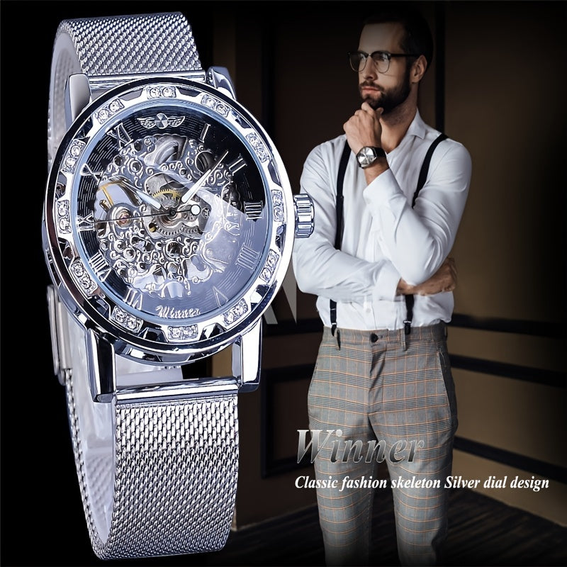 Elevate Your Style with the Men's Fashion Rhinestone Mechanical Watch | Men Watches|