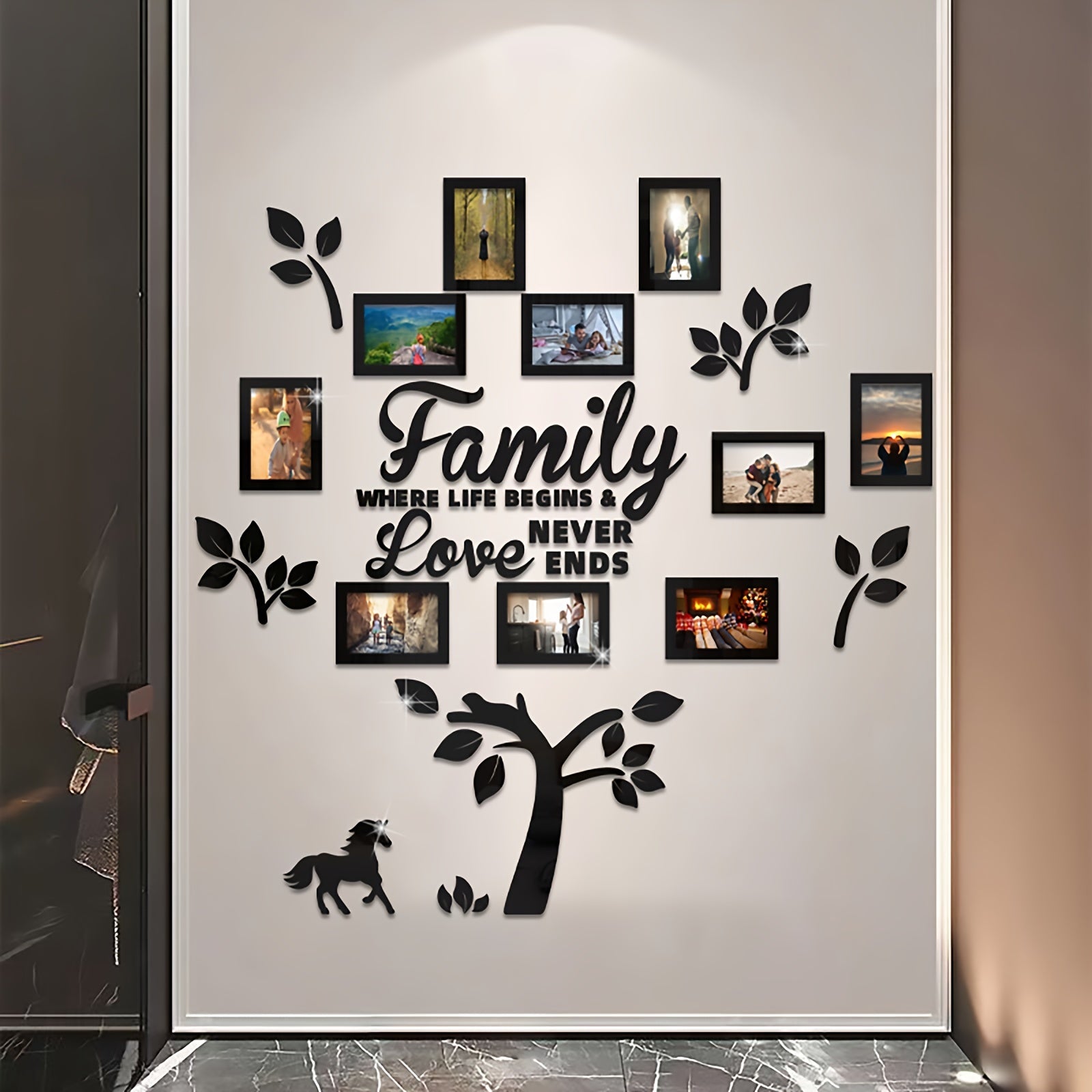 3D Acrylic Self-Adhesive DIY Photo Collage Gallery Wall Decor Set with Hanging Template - Family Where Life Begins & Love Never Ends English Text