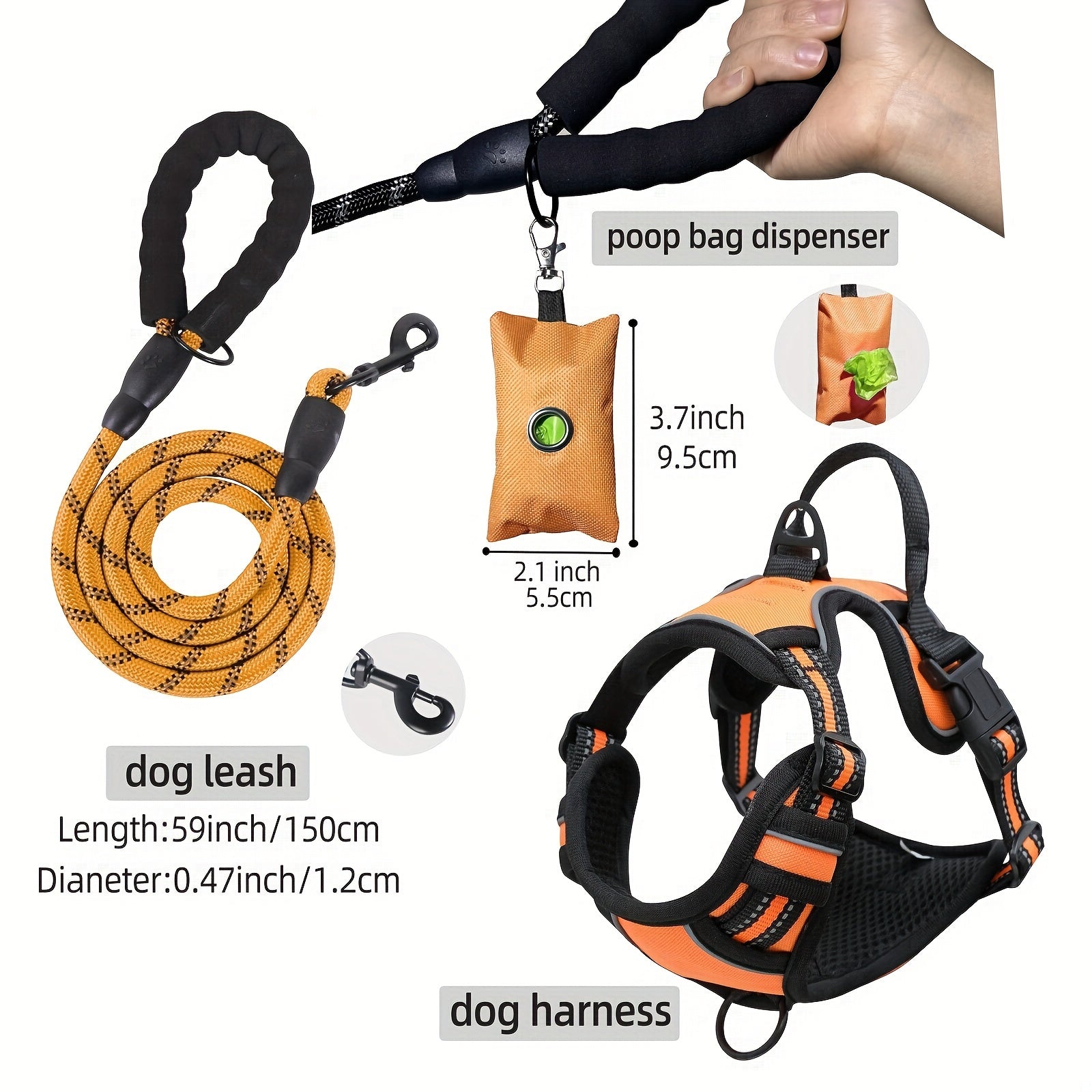 3pcs Escape-Proof Dog Harness Set with Leash and Poop Bag Dispenser - Perfect for Medium and Large Dogs Walking, Adjustable and Soft