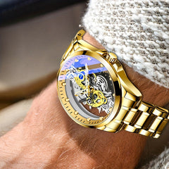 Elevate Your Style with the Golden Skeleton Automatic Quartz Wrist Watch for Men | Men Watches|